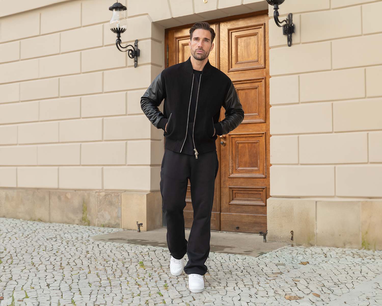 Übergansjacke sportlich Elegant für Herren, Bomberjacke Schwarz