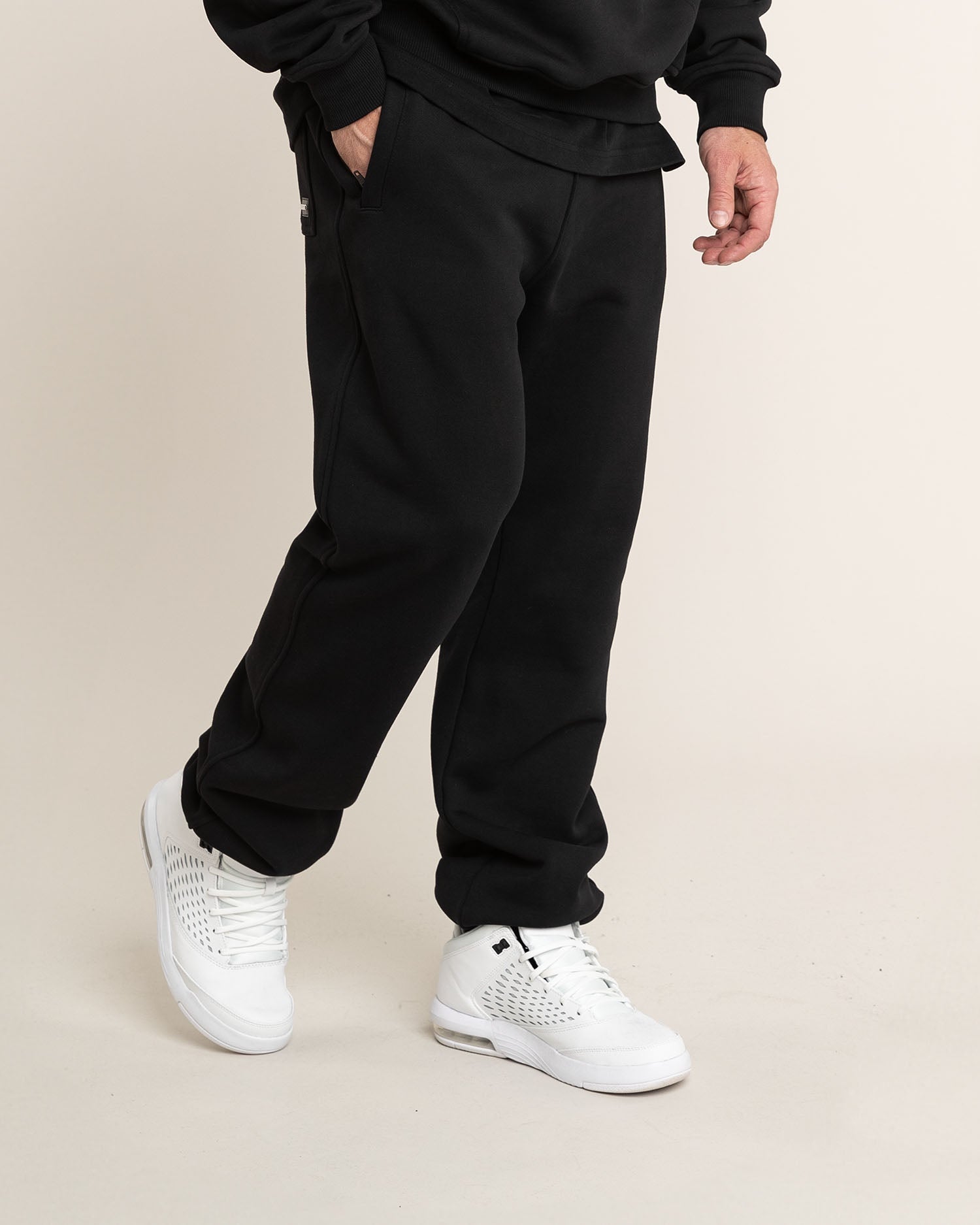 Baggy Jogginghose Herren Schwarz, 100% Baumwolle, breite Passform,