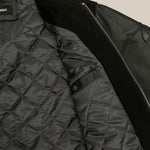 Sportlich-elegante schwarze Leder Bomberjacke für Herren - Übergangsjacke - Details