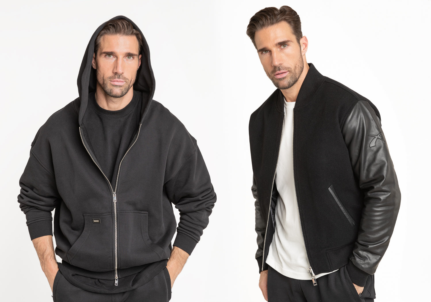 Herren College Jacke in Black - Zip Hoodie Oversized - Black