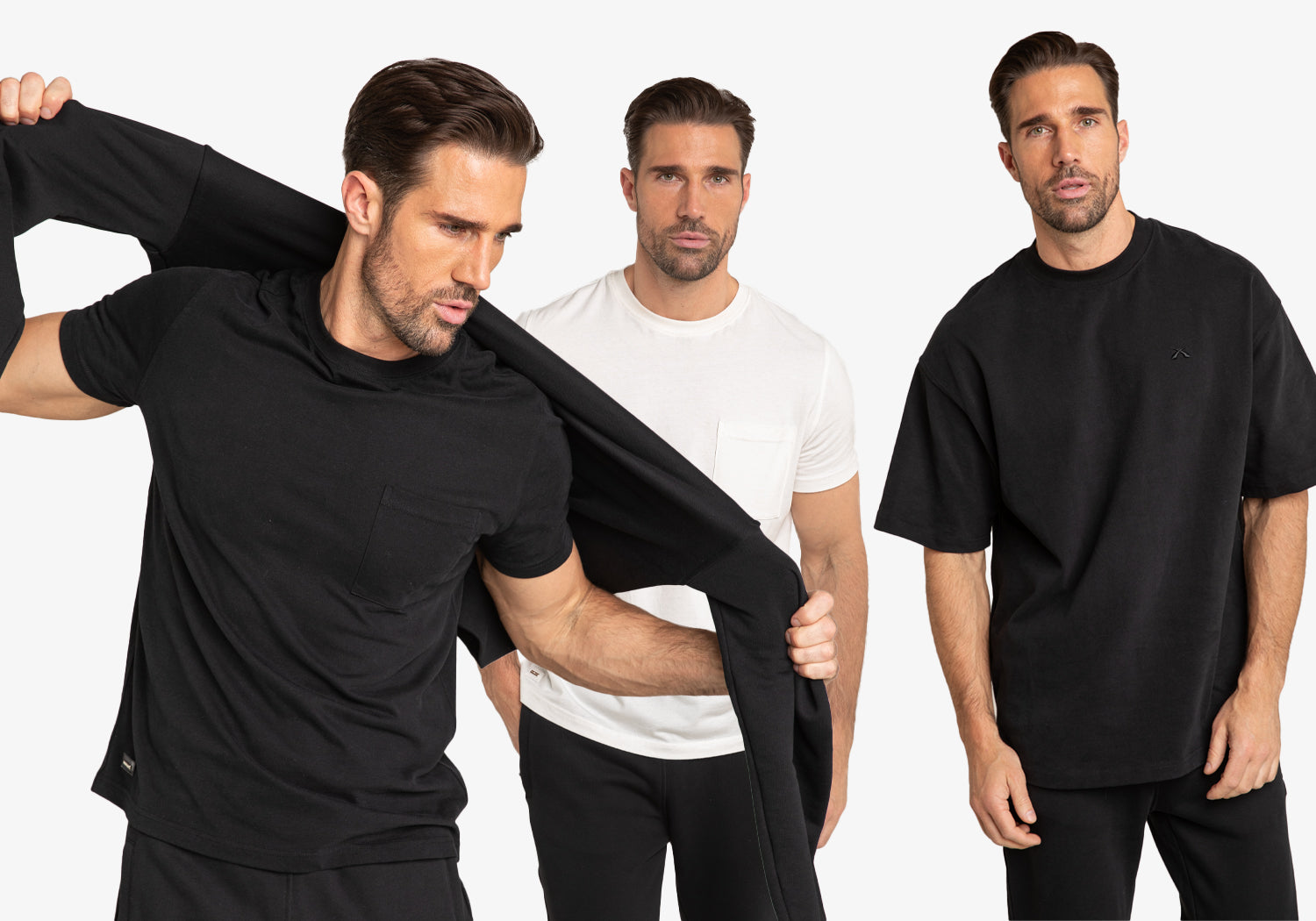 Herren Slim-Fit Basic-T-Shirts mit Tasche - Herren Oversized T-Shirts,  Off-White - Black