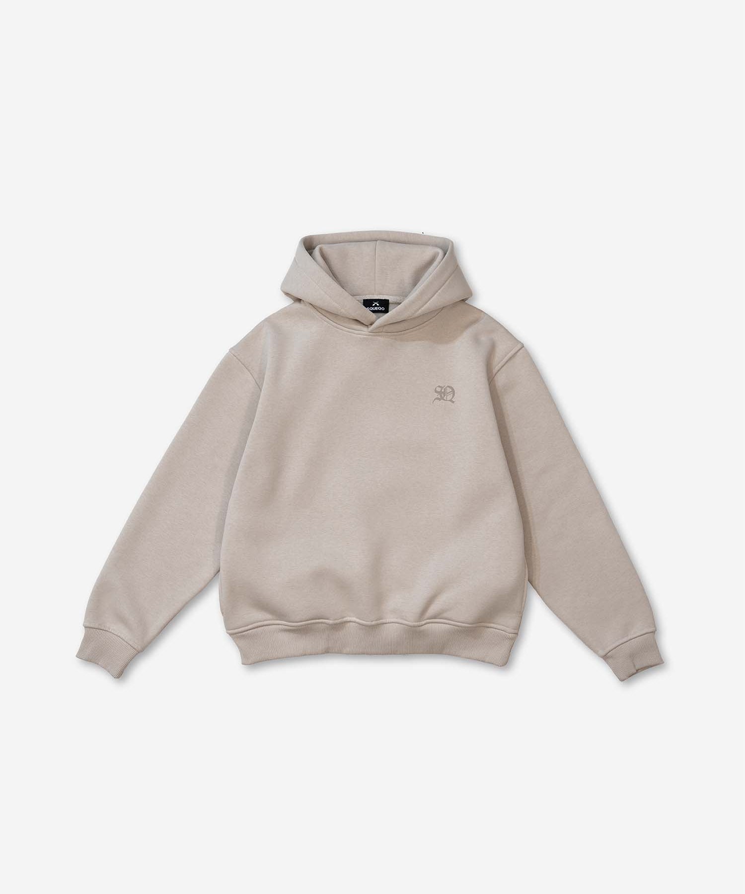 Vorderansicht Damen Elodie Hoodie – Beige (mit Seitentaschen) mit dezentem SQ-Logo