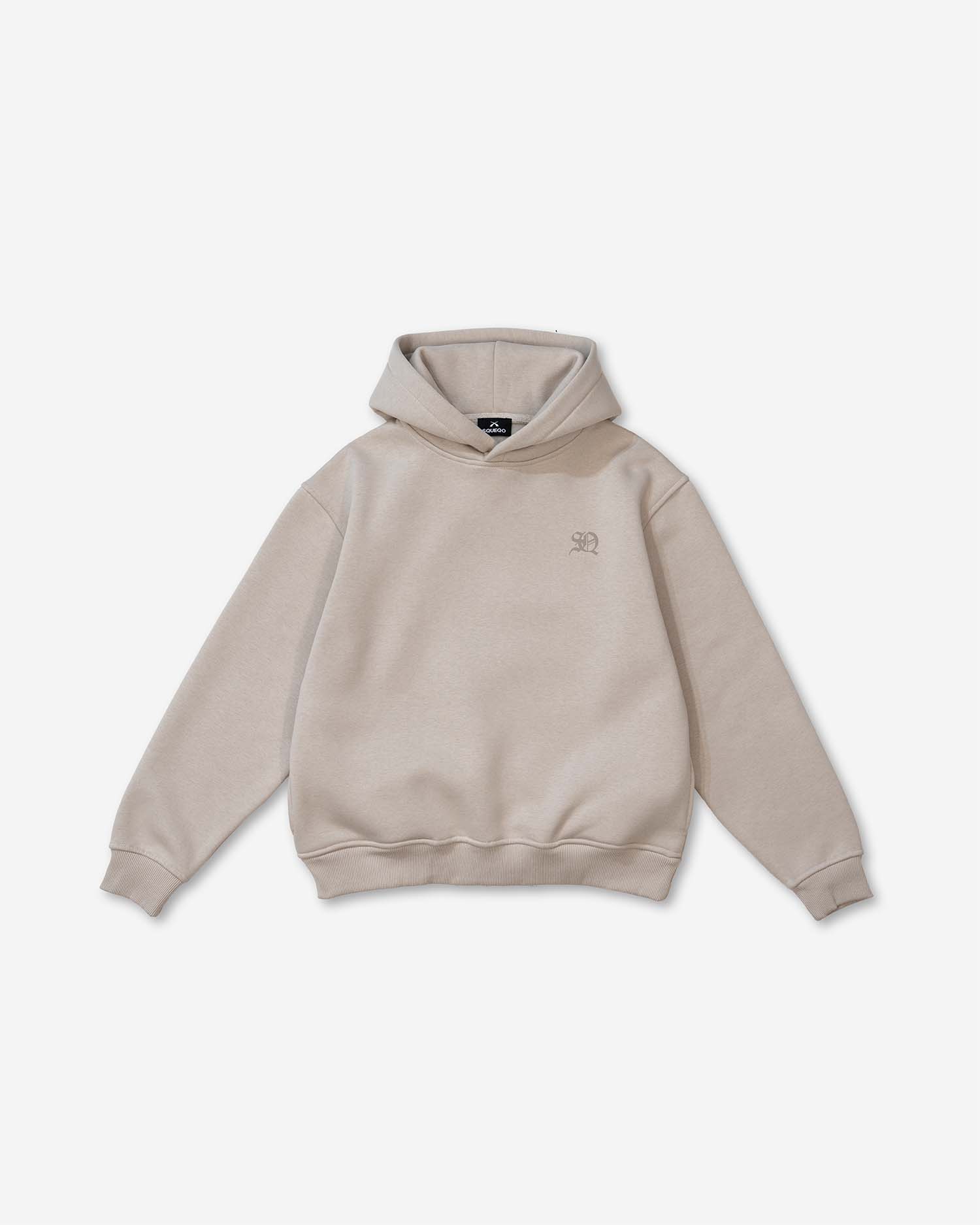 Vorderansicht Damen Elodie Hoodie – Beige (mit Seitentaschen) mit dezentem SQ-Logo