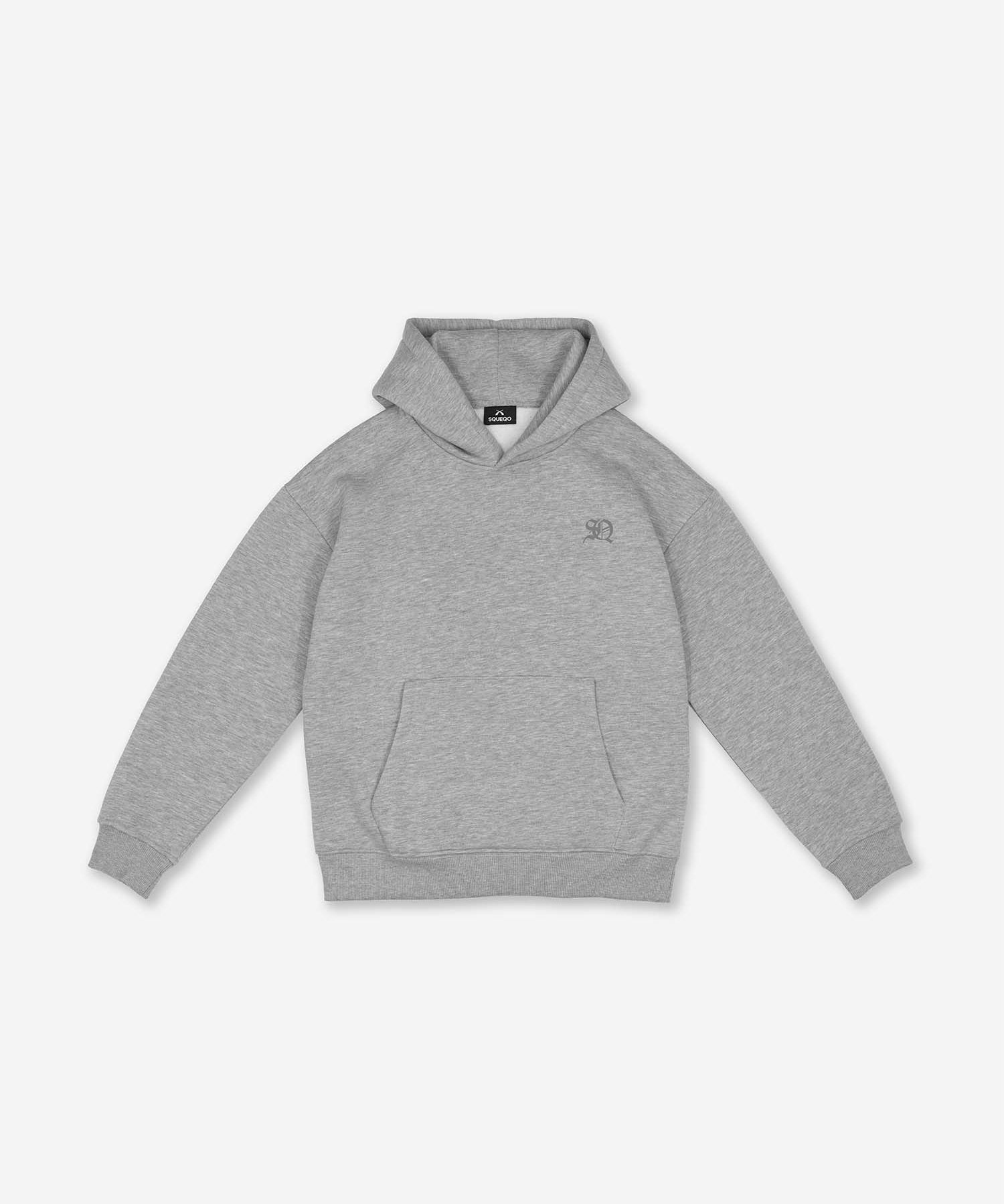 Vorderansicht Damen Elodie Oversize Hoodie in Grau (meliert) mit dezentem SQ-Brustlogo