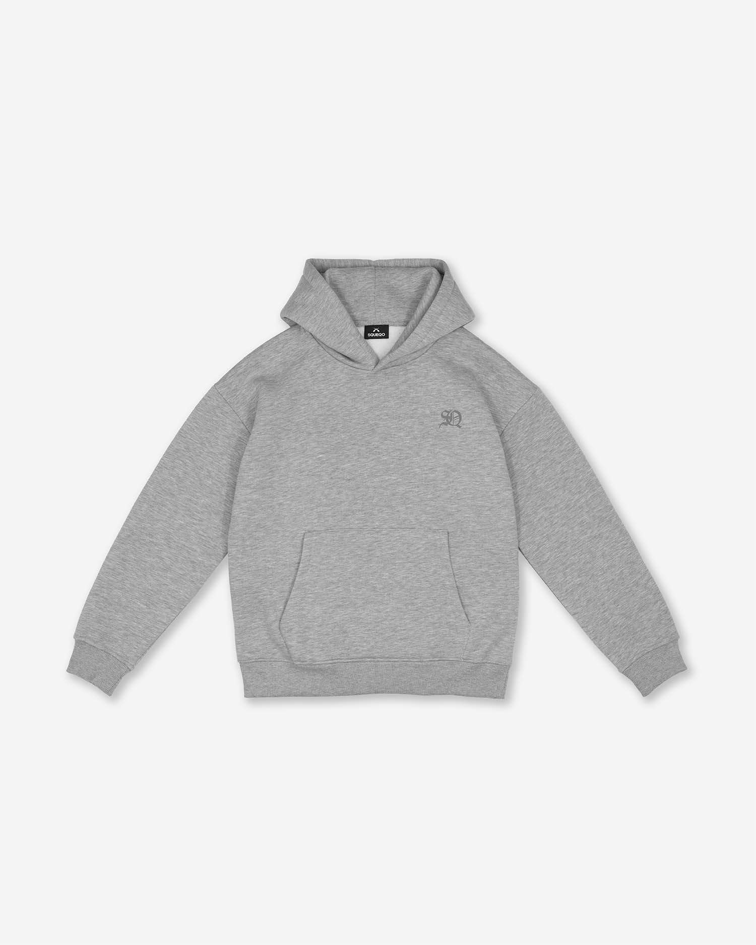 Vorderansicht Damen Elodie Oversize Hoodie in Grau (meliert) mit dezentem SQ-Brustlogo