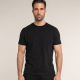 Einfarbiges Schwarzes Herren Baumwoll Basic Essential T Shirt  gute Qualität mit Brust-Tasche