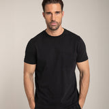 Einfarbiges Schwarzes Herren Baumwoll Basic Essential T Shirt  gute Qualität mit Brust-Tasche