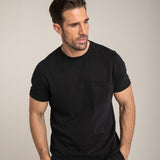 Einfarbiges Schwarzes Herren Baumwoll Basic Essential T Shirt  gute Qualität mit Brust-Tasche