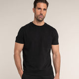 Einfarbiges Schwarzes Herren Baumwoll Basic Essential T Shirt  gute Qualität mit Brust-Tasche