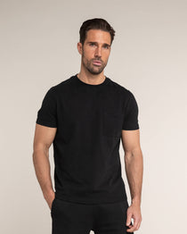 Einfarbiges Schwarzes Herren Baumwoll Basic Essential T Shirt  gute Qualität mit Brust-Tasche