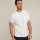 Herren Baumwoll Basic T Shirt mit Tasche Weiß Off White