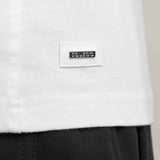 Herren Baumwoll Basic T Shirt mit Tasche Weiß Off White Metall Patch
