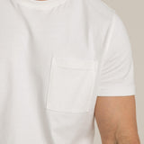 Herren Baumwoll Basic T Shirt mit Tasche Weiß Off White Naht und Kragen