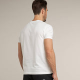 Herren Baumwoll Basic T Shirt mit Tasche Weiß Off White Rückenansicht