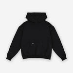 Schwarzer Oversize-Hoodie mit Rückenprint "Studio Berlin", Vorderansicht.