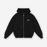 Schwarzer Oversize Zip Hoodie mit Rückenprint "Studio Berlin", Vorderansicht, Hauptbild.