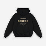Schwarzer Oversize Zip Hoodie mit Print in Beige "Studio Berlin SQUEQO", Rückansicht.