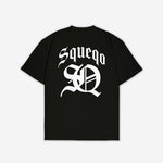 Schwarzes T-Shirt mit großem weißem SQ Monogramm Print, Rückansicht, Hauptbild