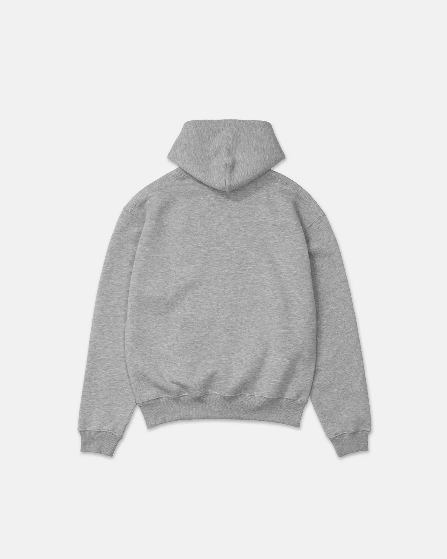 Klassischer Blank Hoodie in der Farbe Heather Grey von SQUEQO, von hinten.