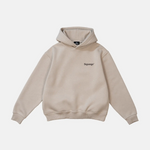 SQUEQO Statement Hoodie in Beige (Fit 02) mit kleinem Logo-Print auf der Brust.
