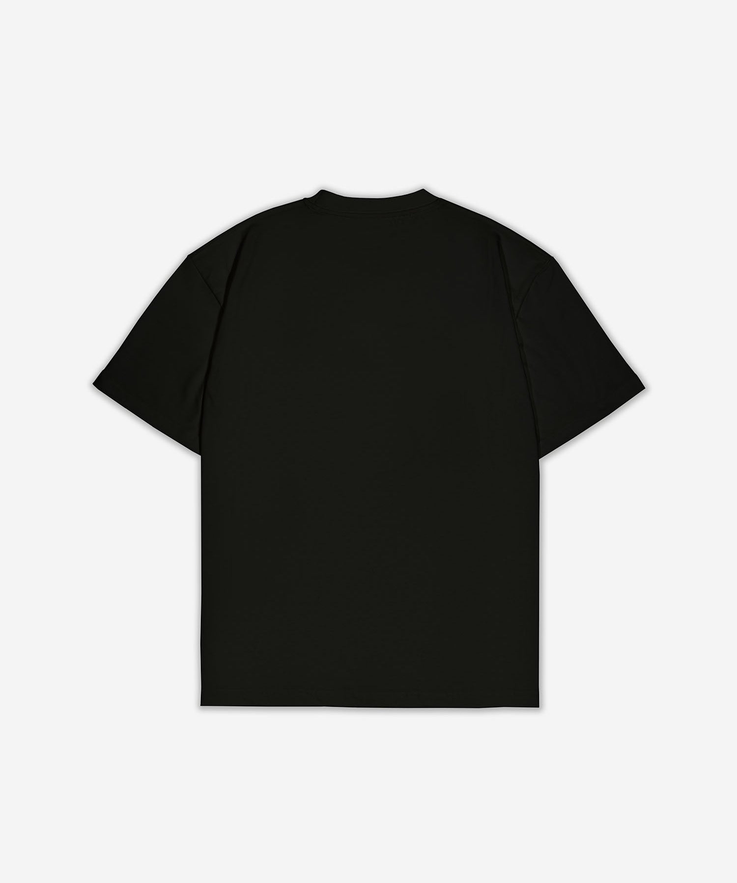 T-Shirt Schwarz Herren mit kleinem weißem Logo, Rückansicht, Design A002.