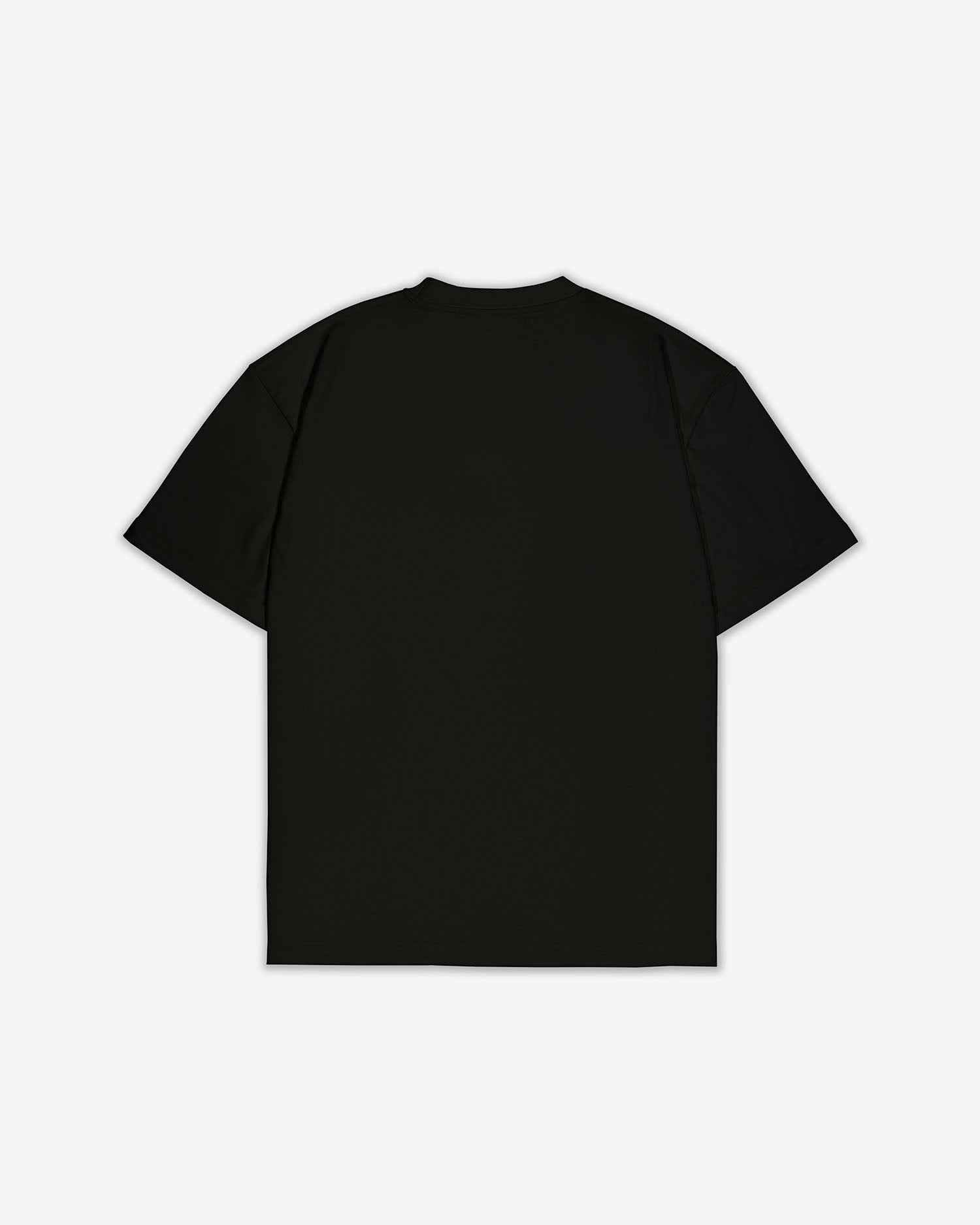 T-Shirt Schwarz Herren mit kleinem weißem Logo, Rückansicht, Design A002.