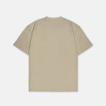 T-Shirt Beige mit kleinem schwarzem Logo, Rückansicht. Design A010.