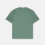 T-Shirt Eukalyptus Grün mit kleinem weißem Logo, Rückansicht 02. Design A013.