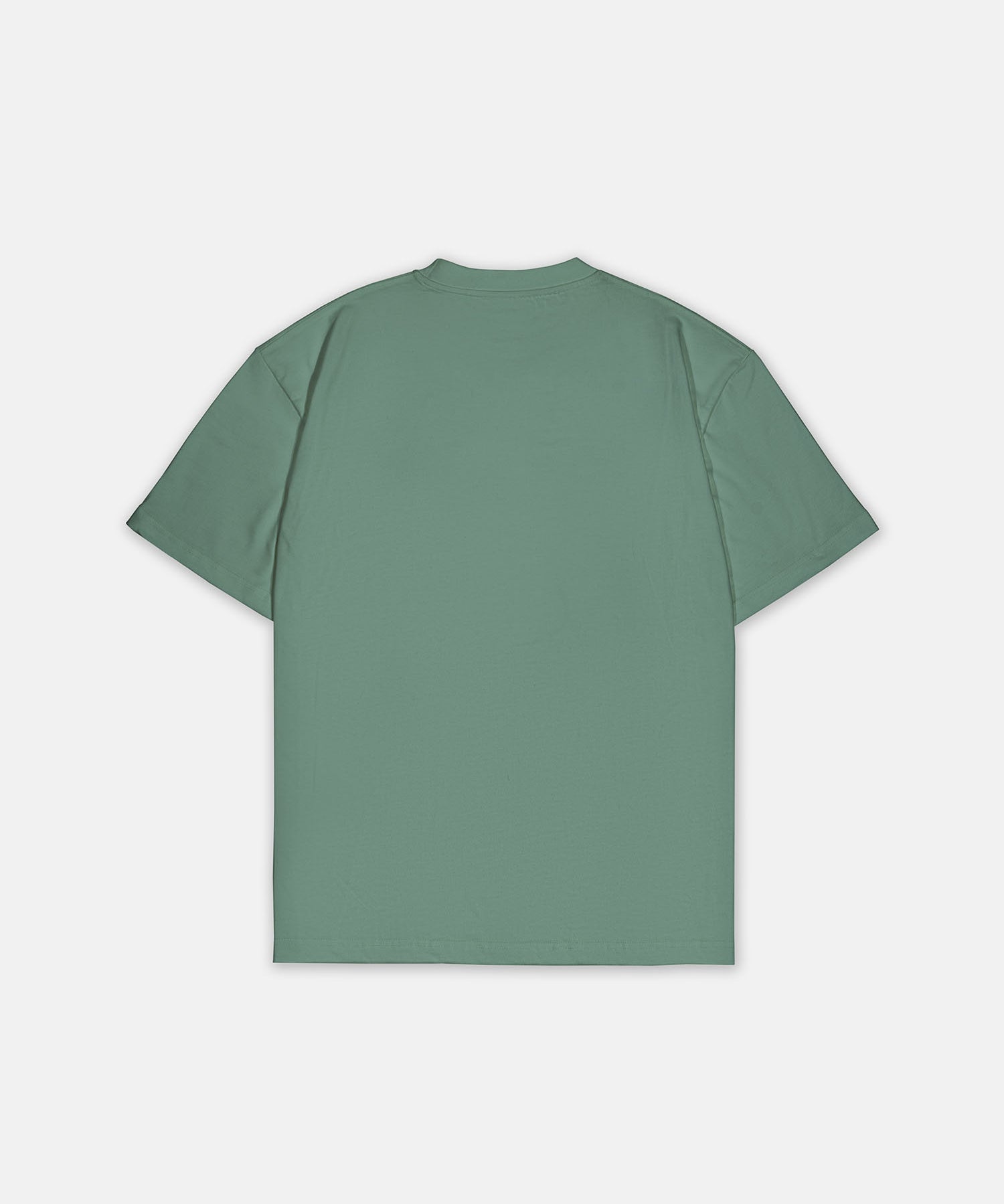 T-Shirt Eukalyptus Grün mit kleinem weißem Logo, Rückansicht 02. Design A013.