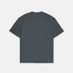 T-Shirt Grau mit kleinem weißem Logo, Rückansicht. Design A0167.