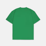 T-Shirt Grün mit kleinem weißem Logo, Rückansicht. Design A015.