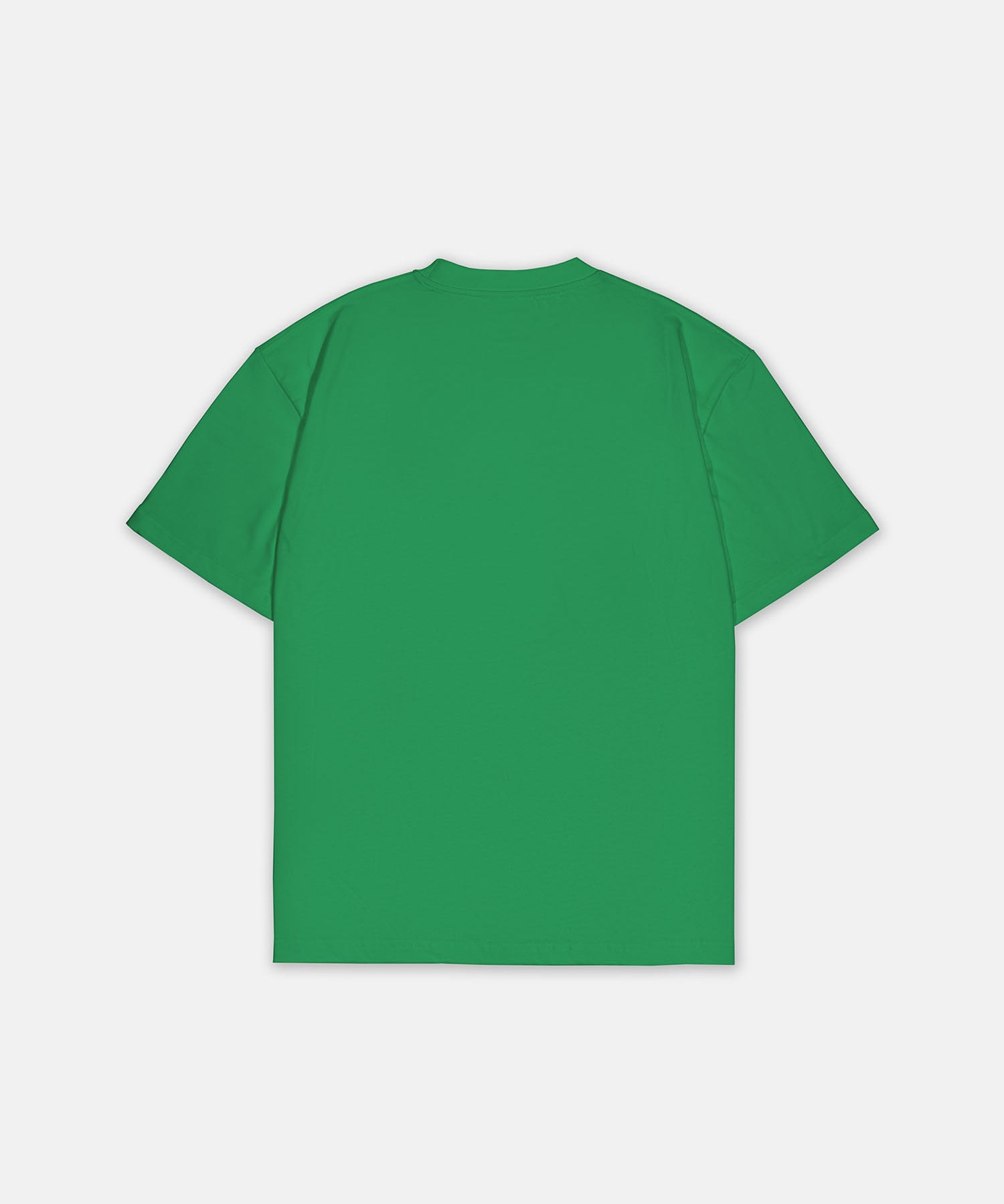 T-Shirt Grün mit kleinem weißem Logo, Rückansicht. Design A015.