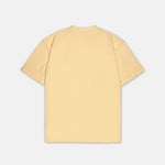 T-Shirt Hellgelb mit kleinem schwarzem Logo, Rückansicht. Design A008.
