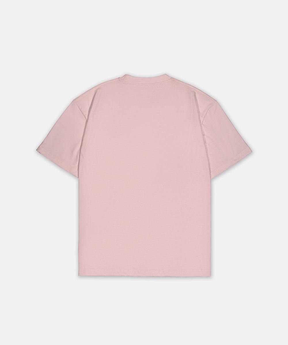 T-Shirt Hellrosa mit kleinem weißem Logo, Rückansicht.