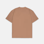 T-Shirt Nude mit kleinem schwarzem Logo, Rückansicht. Design A011.