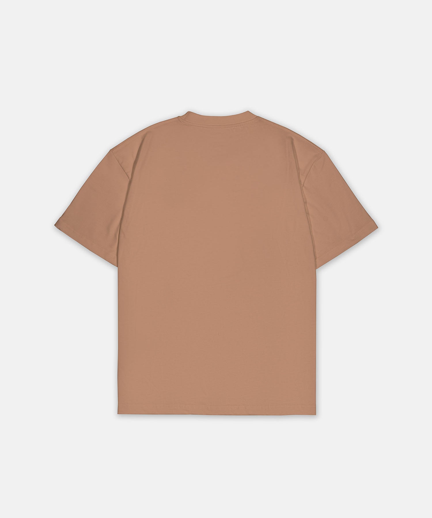T-Shirt Nude mit kleinem schwarzem Logo, Rückansicht. Design A011.