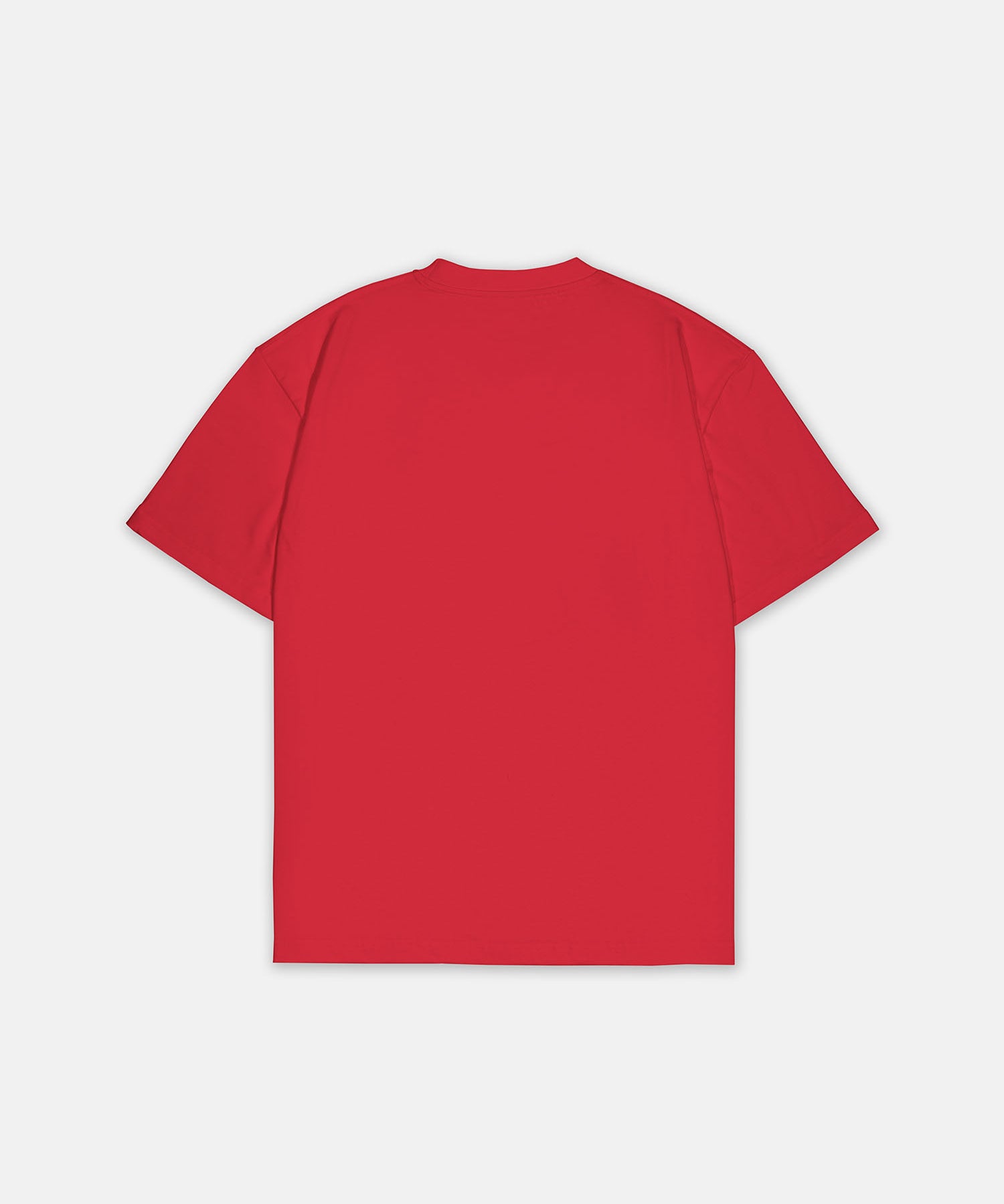 T-Shirt Rot mit kleinem weißem Logo, Rückansicht. Design A012.
