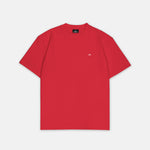 T-Shirt Rot mit kleinem weißem Logo auf der linken Brust, Vorderansicht, Hauptbild. Design A012.